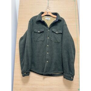 R Country Mens Sherpa Lined Herringbone Flannel Shacket Forest Green Size M